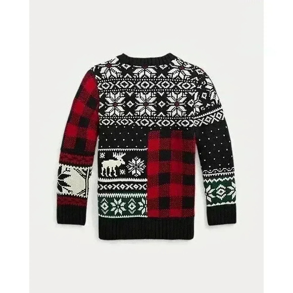 Polo Ralph Lauren Boys Holiday Sweater Patchwork Crewneck Wool Fair Isle 5 NWT - Picture 3 of 6